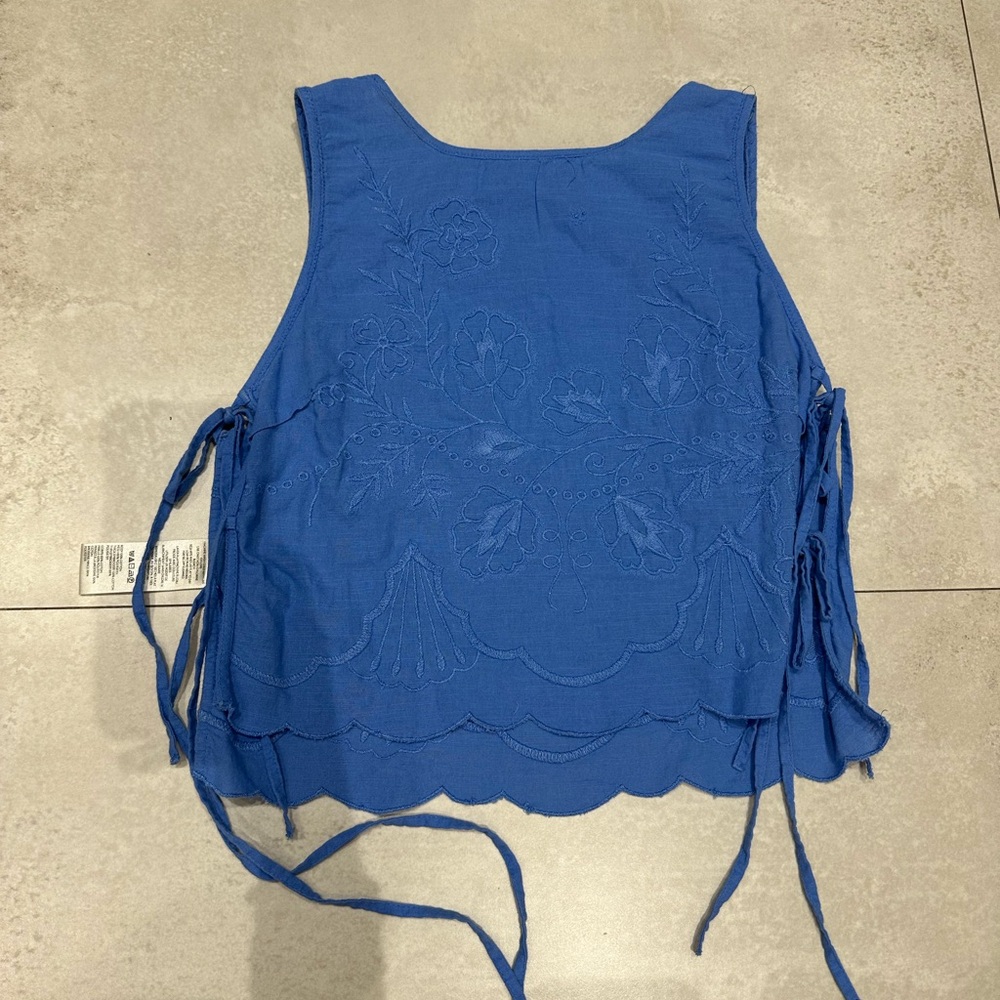Free People Blue Embroidered Sleeveless Blouse